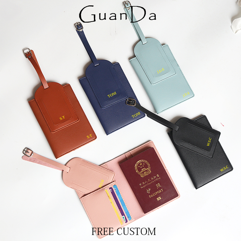 Travel Accessories Gift Set - Personalisiertes Reisepass-Etui-Set aus Leder, tragbarer Gepäckanhänger,