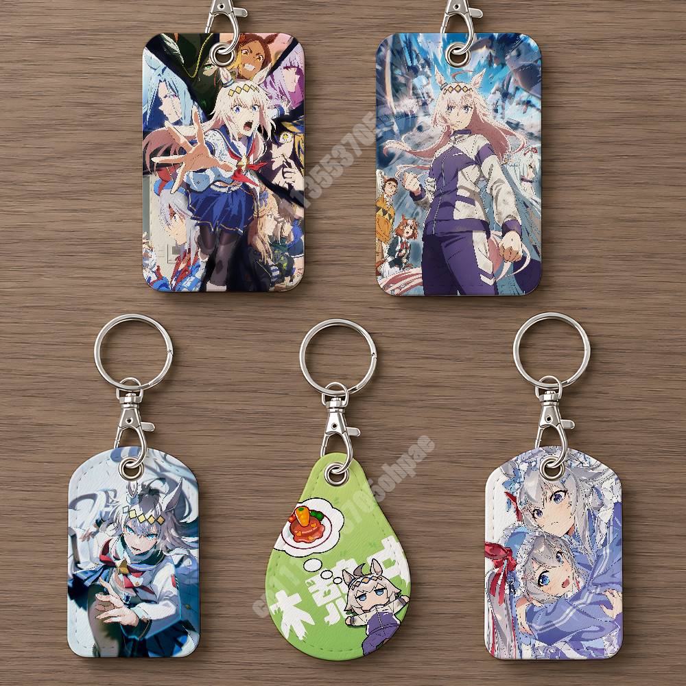 Luggage Tag Leather - Oguri Cap UmaMusume Cinderella Grauer Leder-Schlüsselanhänger