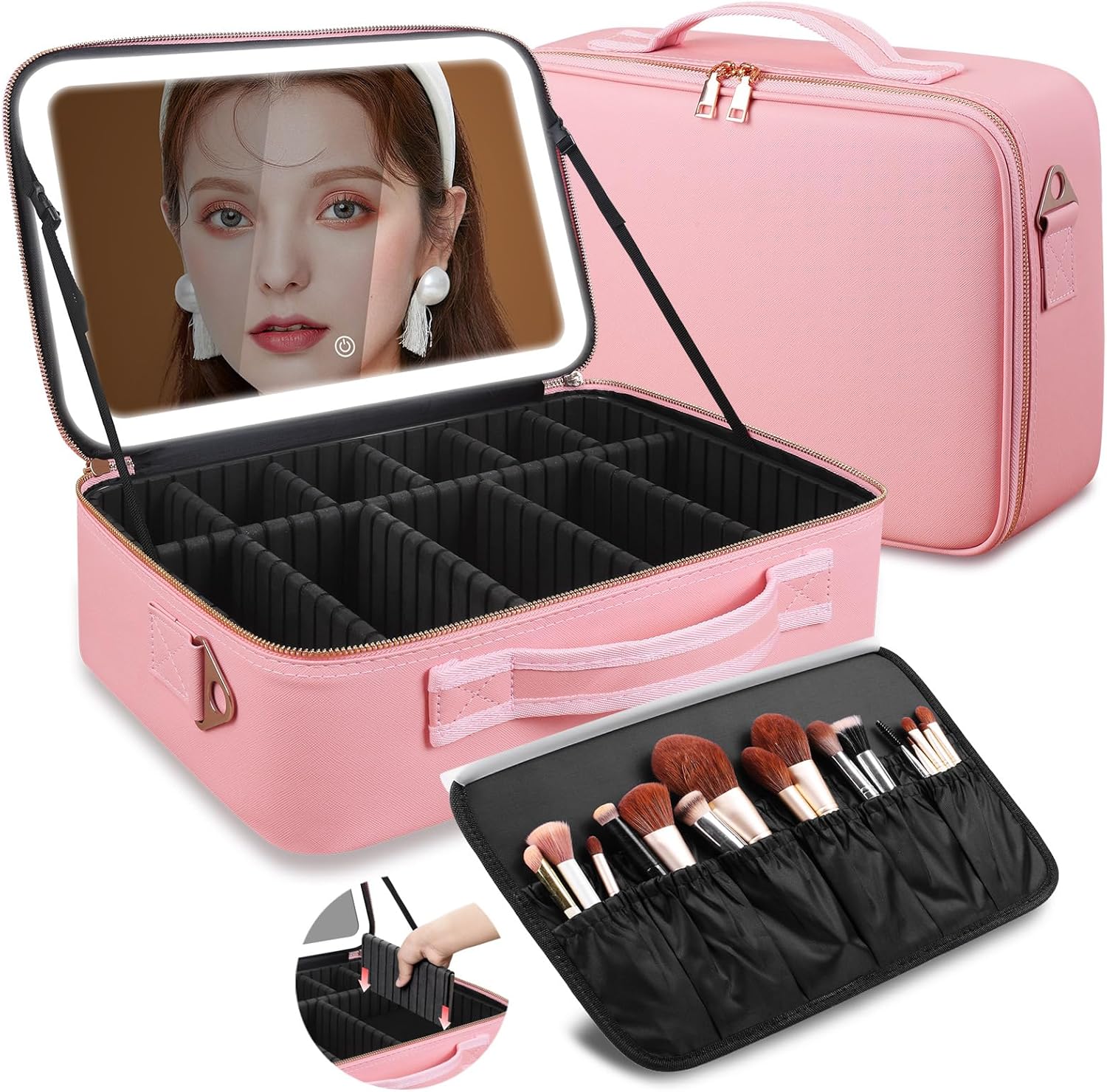 Travel Accessories Organizer - Große Kosmetiktasche 15''X11'' mit LED-Spiegel 3-Farben-Licht